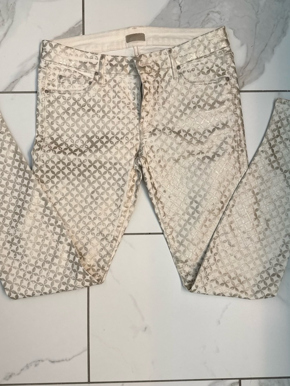 MOTHER white and cream diamond skinny jeans Size 30 NWOT